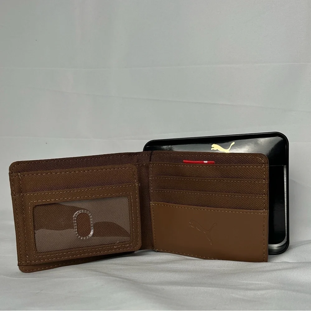 PUMA Cruise V2‎ espresso brown leather textured bi-fold wallet